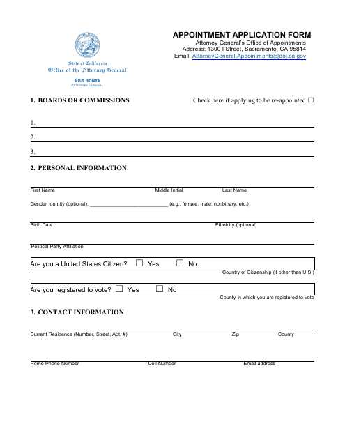 Appointment Application Form - California