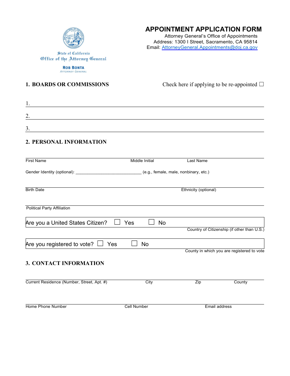 Appointment Application Form - California, Page 1