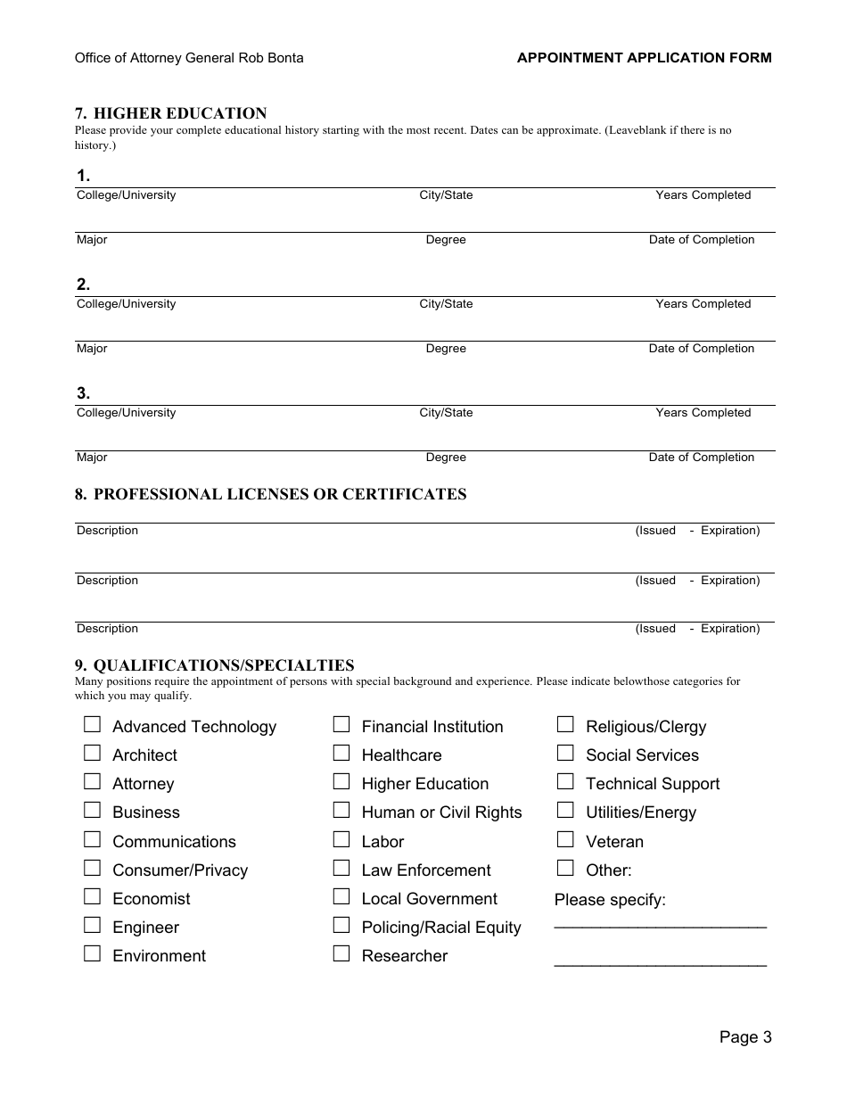 Appointment Application Form - California, Page 3