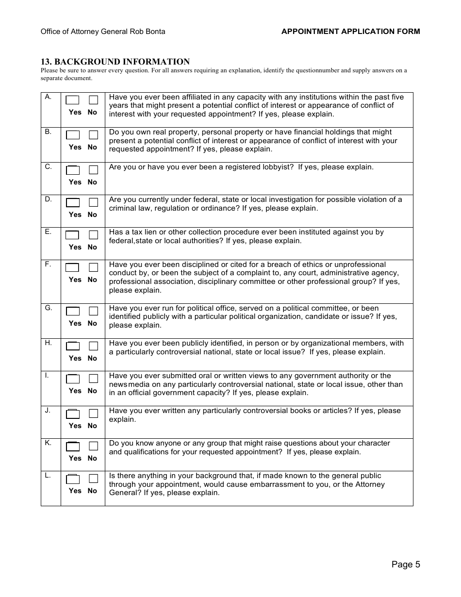 Appointment Application Form - California, Page 5
