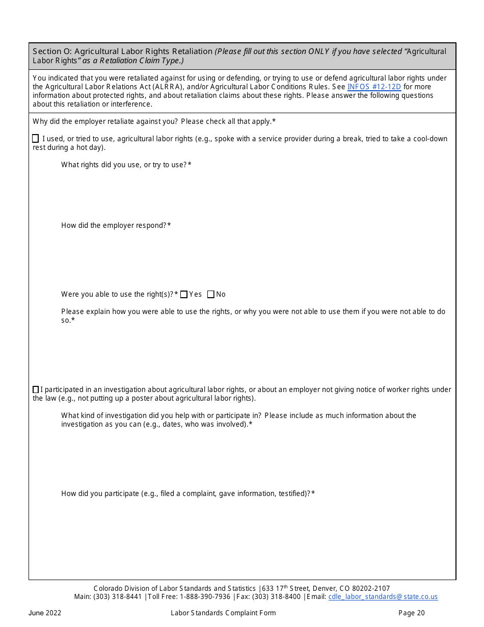 Labor Standards Complaint Form - Colorado, Page 20