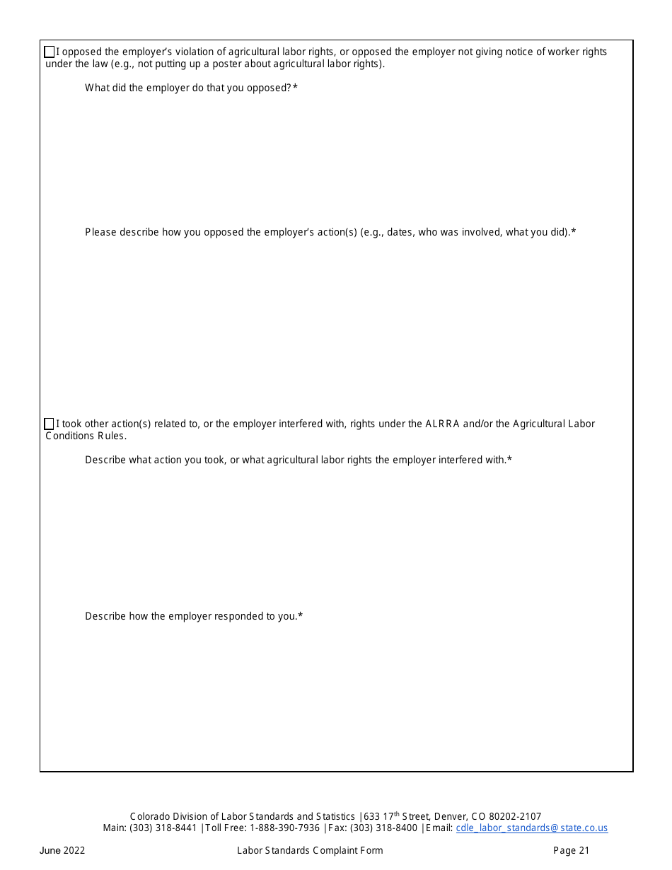 Labor Standards Complaint Form - Colorado, Page 21