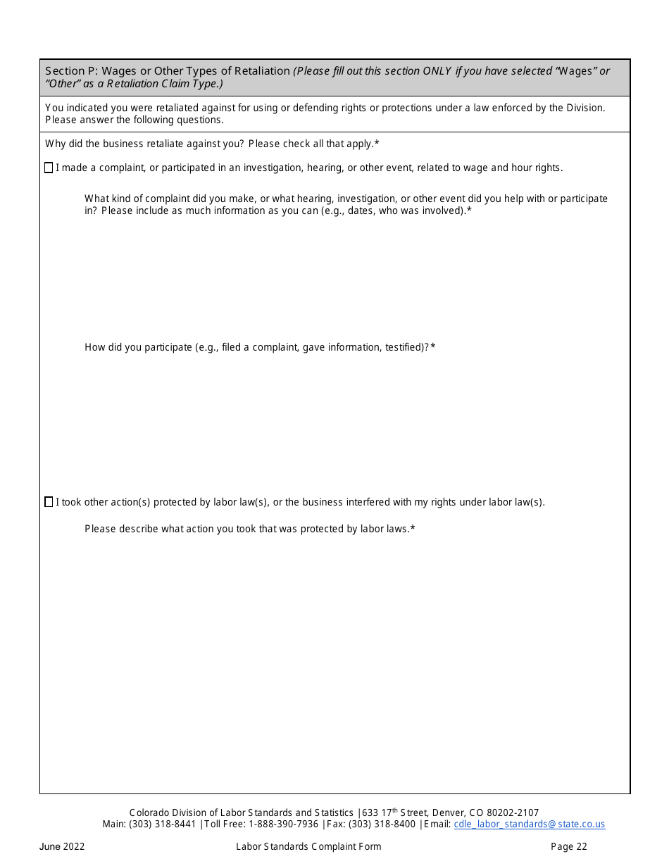 Labor Standards Complaint Form - Colorado, Page 22