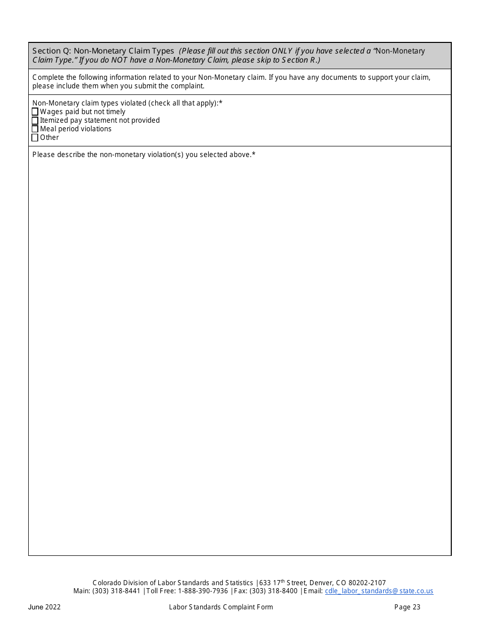 Labor Standards Complaint Form - Colorado, Page 23