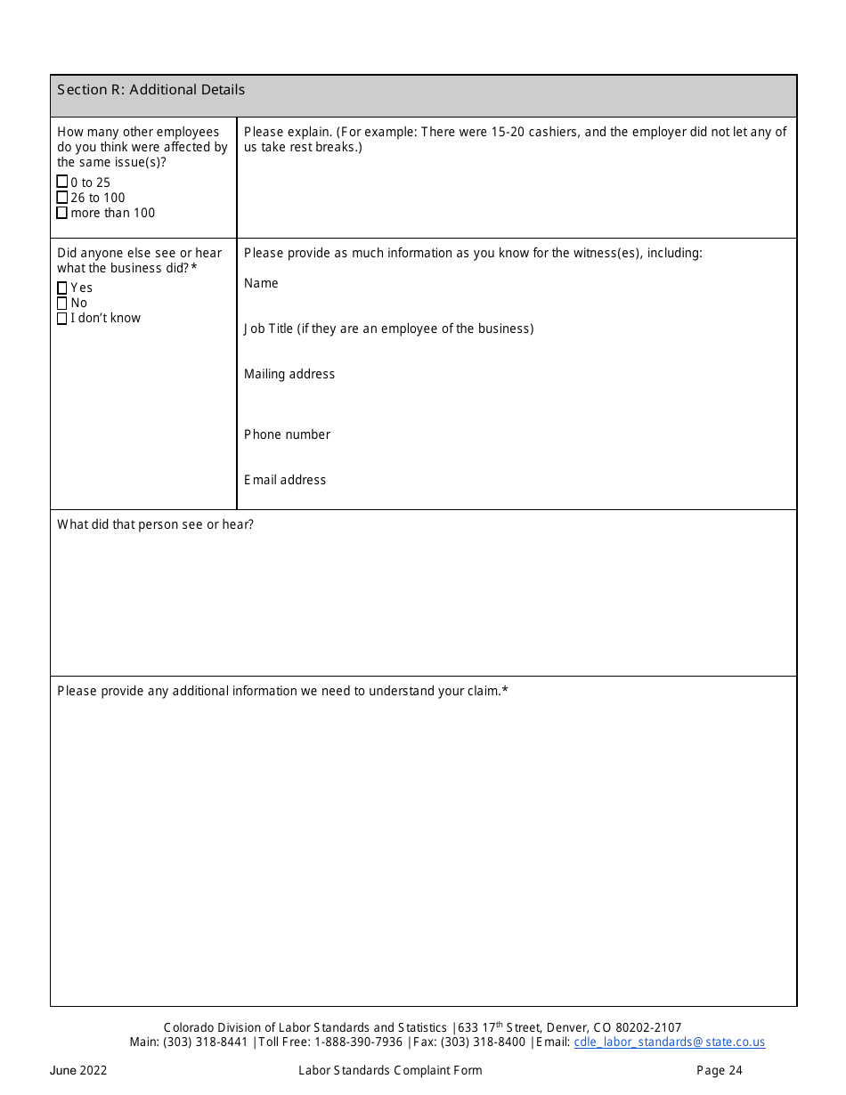 Labor Standards Complaint Form - Colorado, Page 24