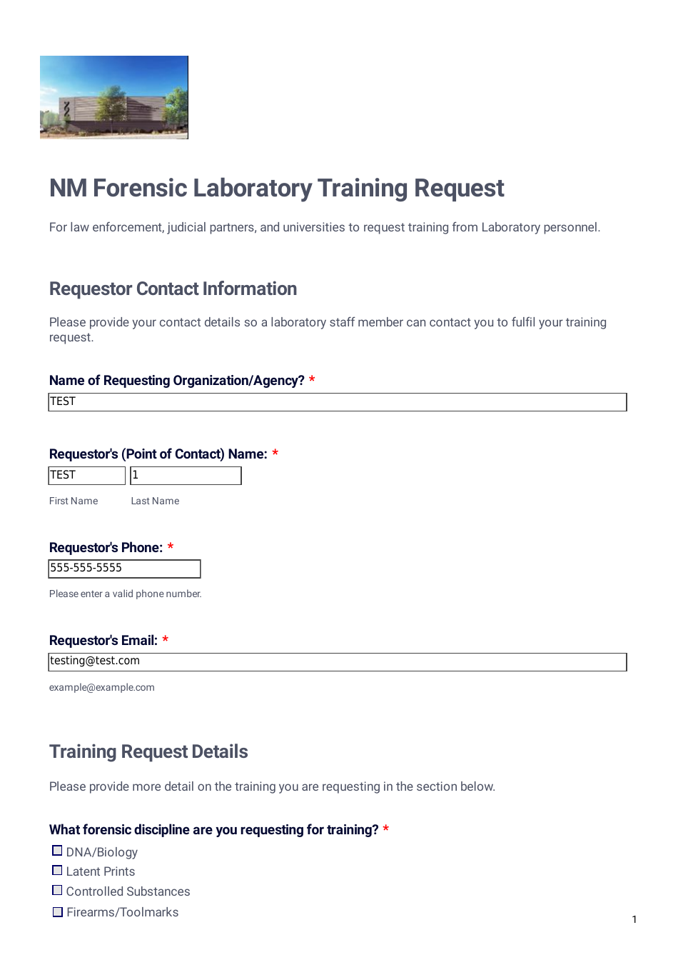 Nm Forensic Laboratory Training Request - New Mexico, Page 1