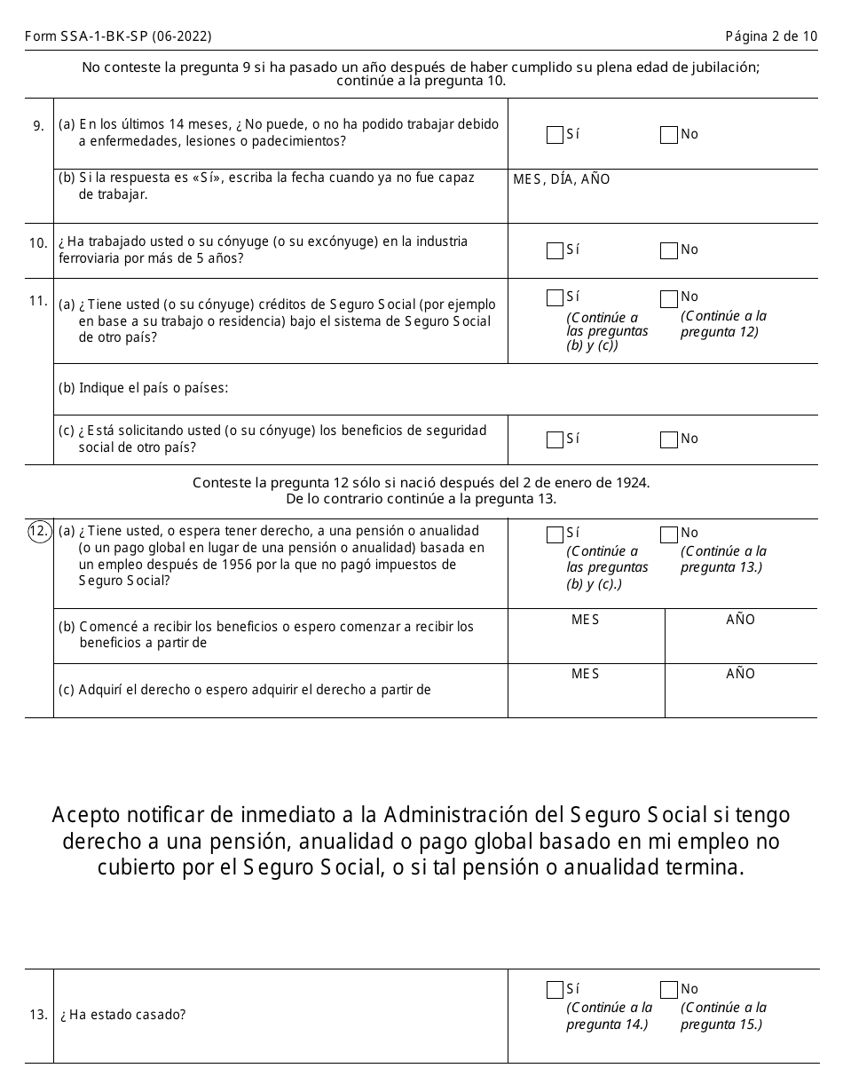 Formulario SSA-1-BK-SP Solicitud Para Beneficios De Seguro Por Jubliacion (Spanish), Page 2