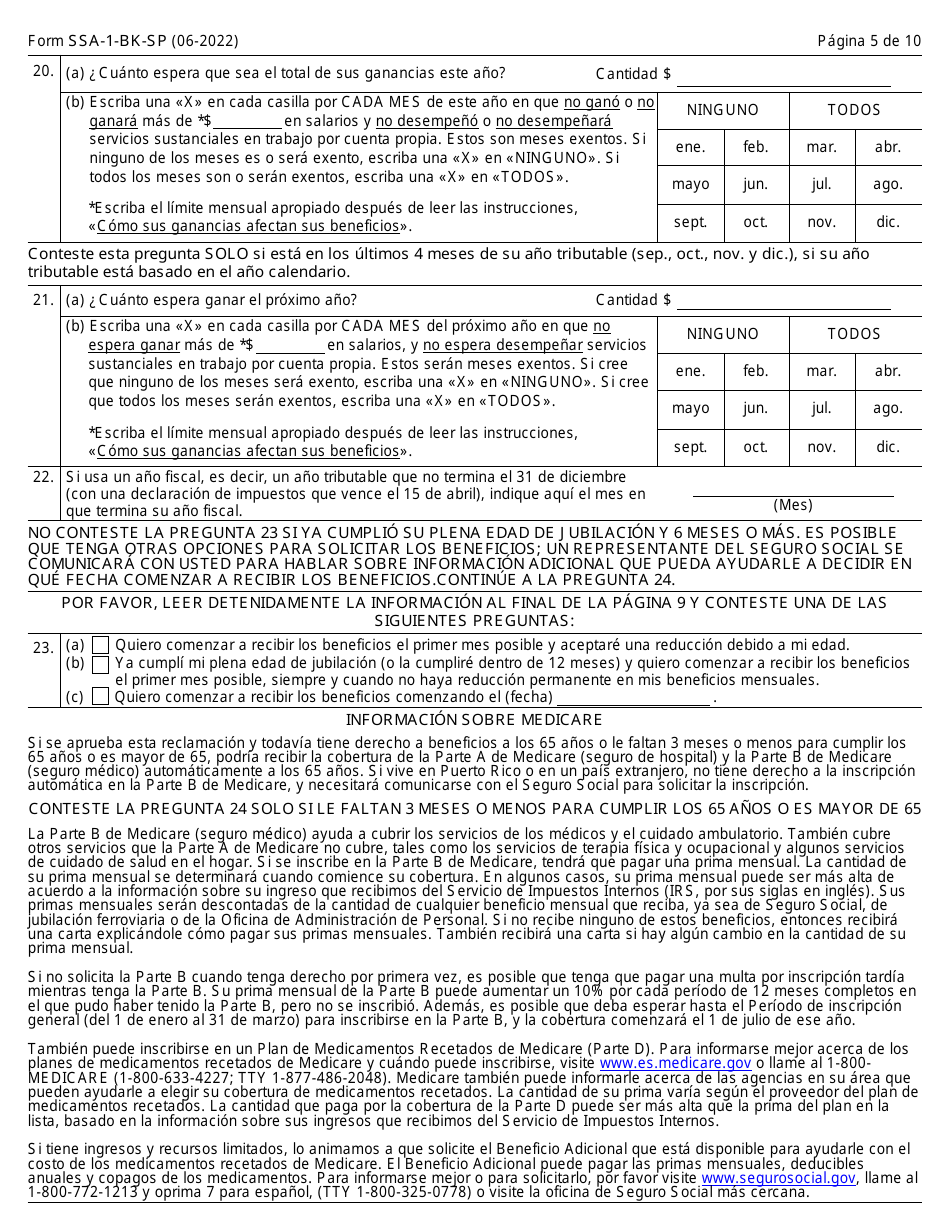 Formulario SSA-1-BK-SP Solicitud Para Beneficios De Seguro Por Jubliacion (Spanish), Page 5