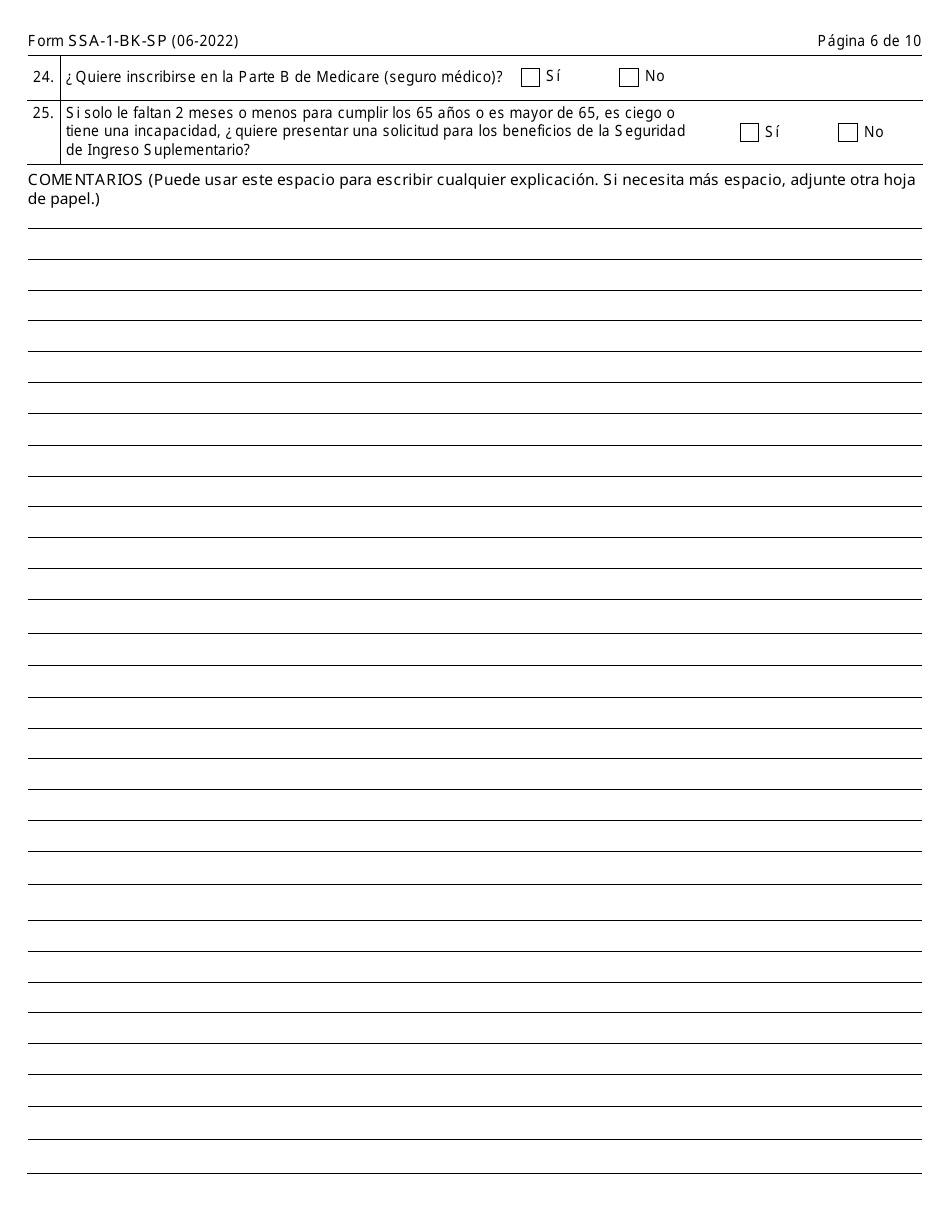 Formulario SSA-1-BK-SP Solicitud Para Beneficios De Seguro Por Jubliacion (Spanish), Page 6