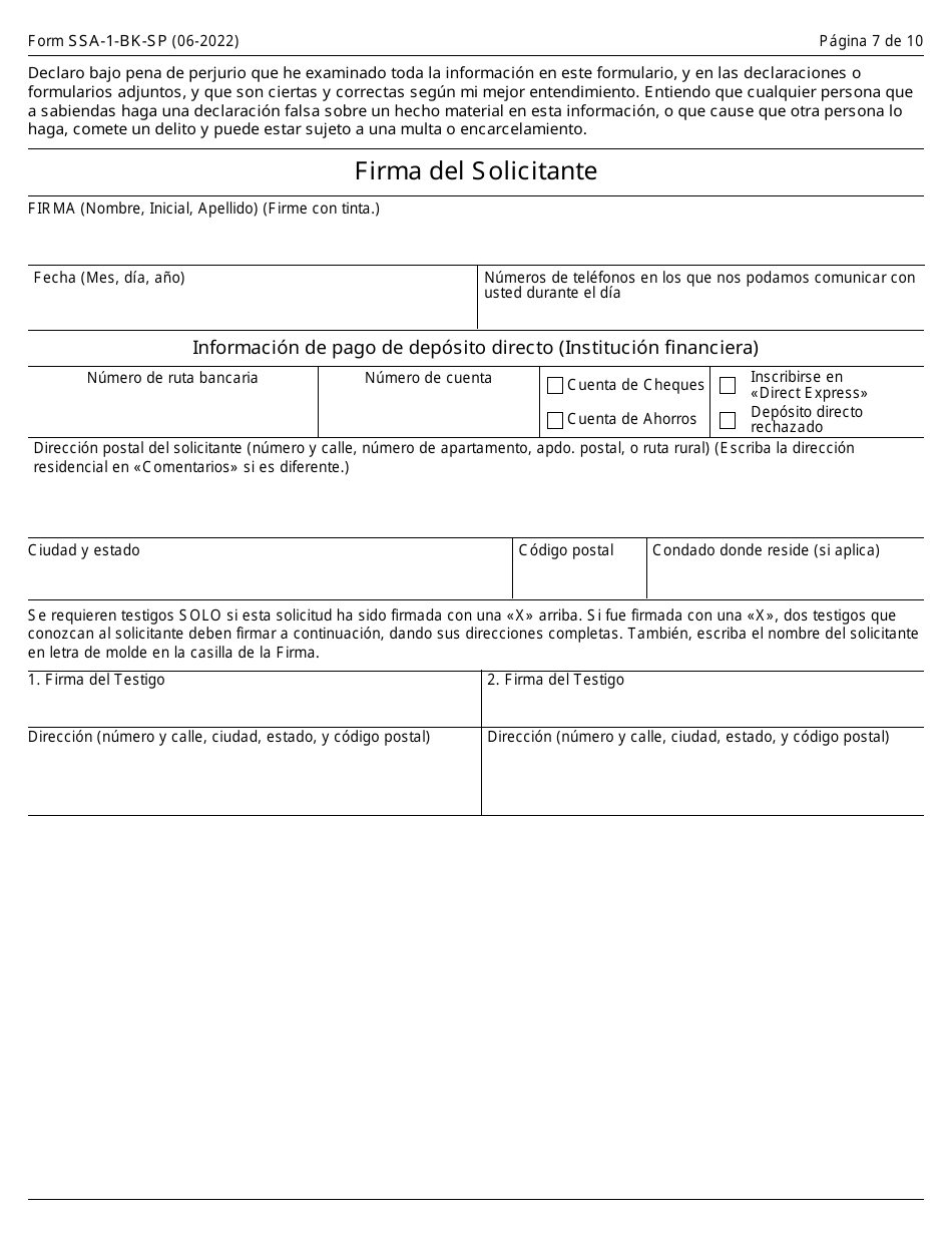 Formulario SSA-1-BK-SP Solicitud Para Beneficios De Seguro Por Jubliacion (Spanish), Page 7