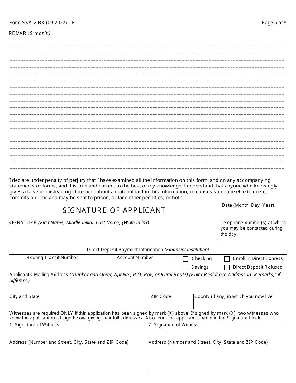 Form SSA-2-BK Application for Wifes or Husbands Insurance Benefits, Page 6