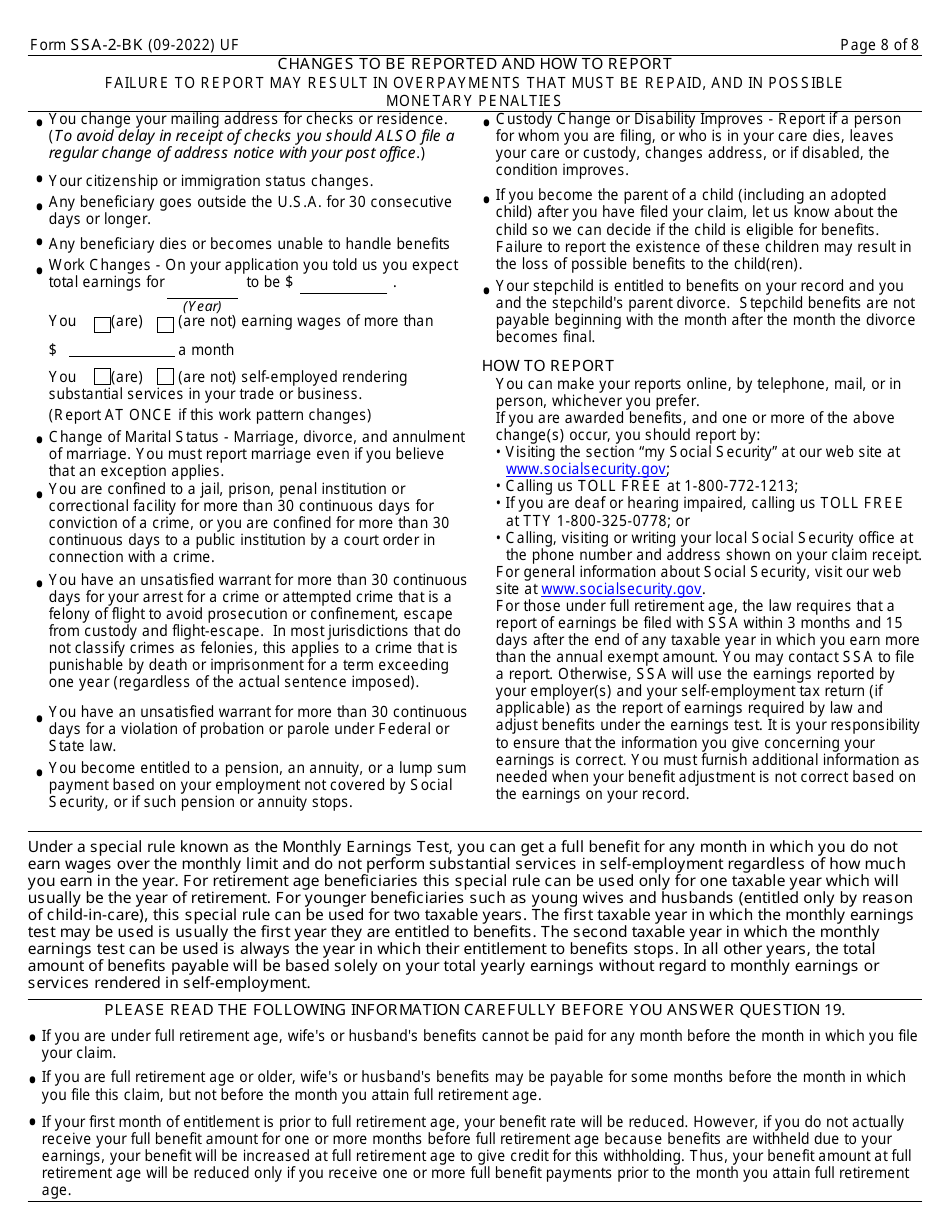 Form SSA-2-BK Download Fillable PDF or Fill Online Application for Wife ...