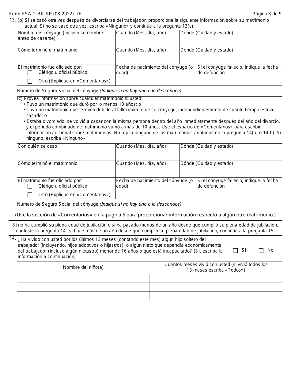 Formulario SSA-2-BK-SP Solicitud Para Beneficios Como Conyuge (Spanish), Page 3