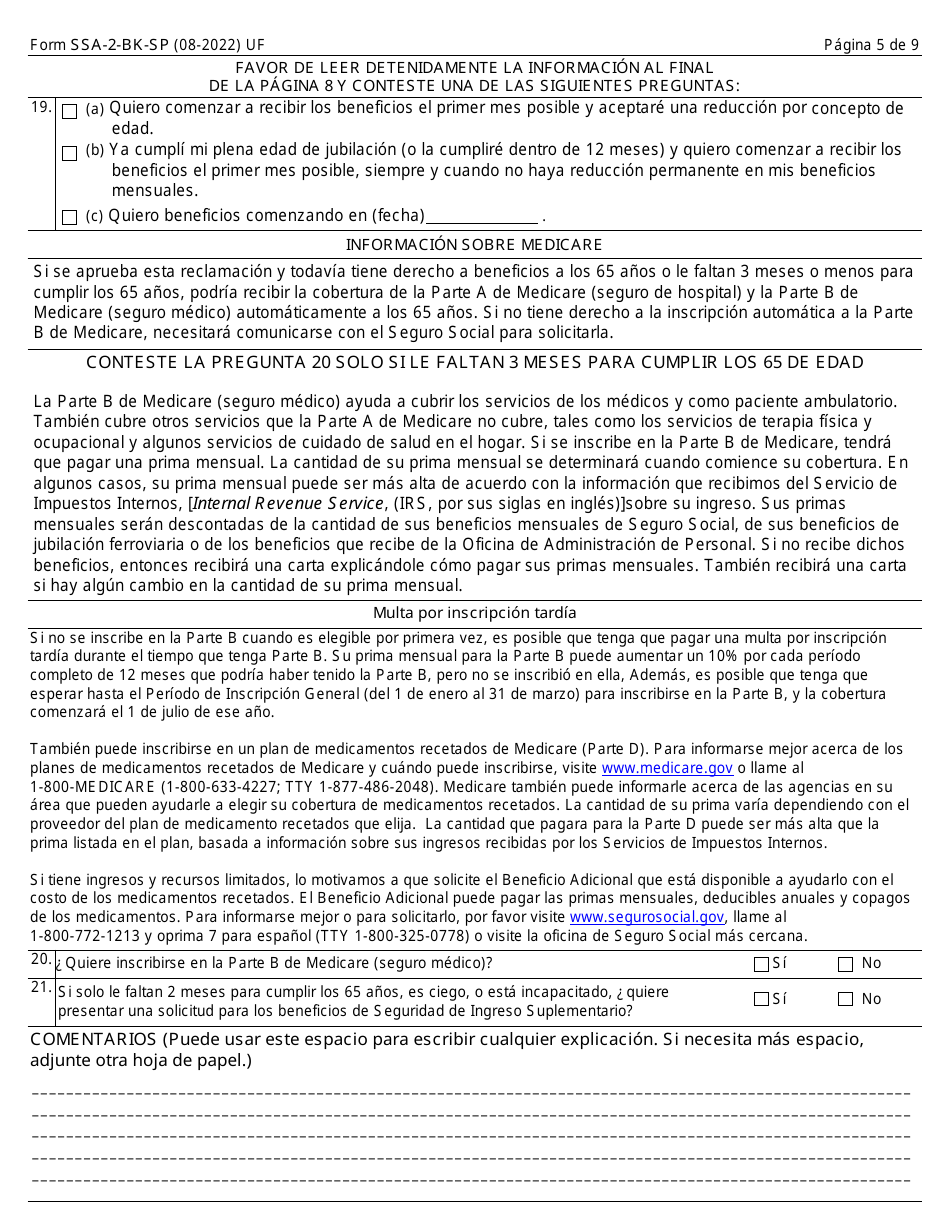 Formulario SSA-2-BK-SP Solicitud Para Beneficios Como Conyuge (Spanish), Page 5
