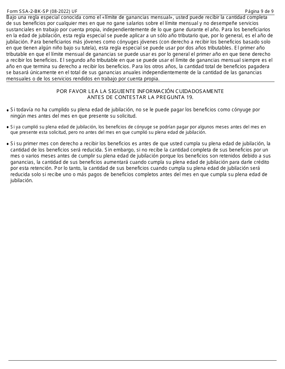 Formulario SSA-2-BK-SP Solicitud Para Beneficios Como Conyuge (Spanish), Page 9