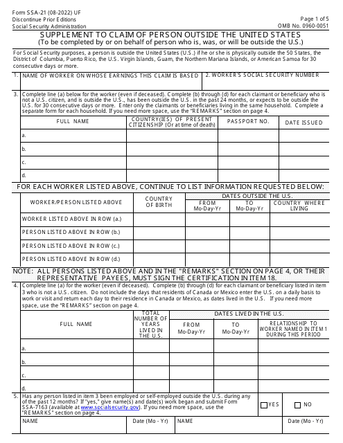Form SSA-21 Supplement to Claim of Person Outside the United States