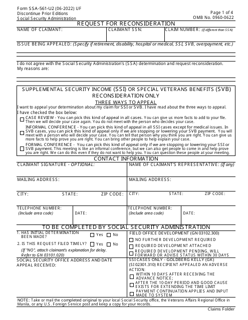 Form SSA-561-U2  Printable Pdf