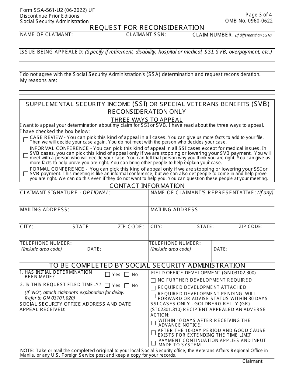 Form SSA-561-U2 Request for Reconsideration, Page 3