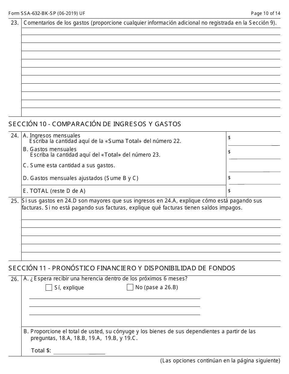 Formulario SSA-632-BK-SP Solicitud De Exoneracion De Sobrepago (Spanish), Page 10