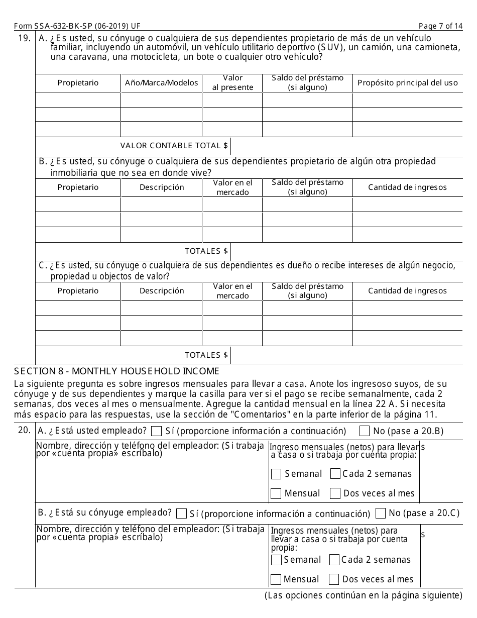 Formulario SSA-632-BK-SP Solicitud De Exoneracion De Sobrepago (Spanish), Page 7
