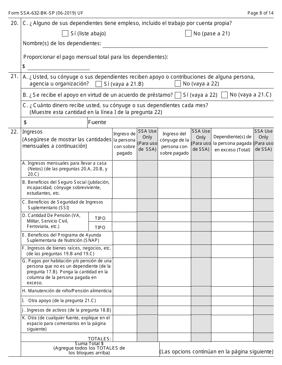 Formulario SSA-632-BK-SP Solicitud De Exoneracion De Sobrepago (Spanish), Page 8
