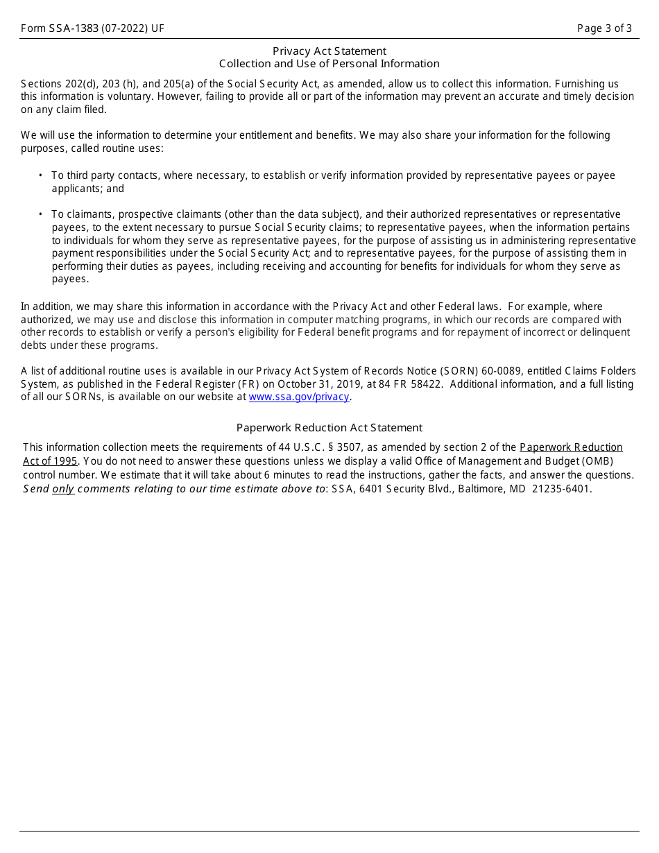 Form SSA-1383 Student Reporting Form, Page 3