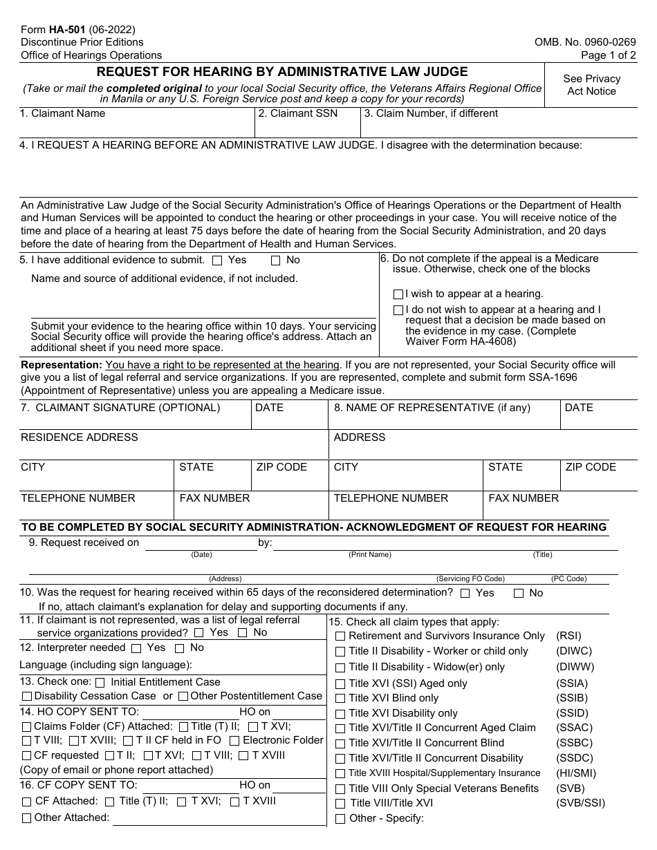 Form HA-501 - Fill Out, Sign Online and Download Fillable PDF ...