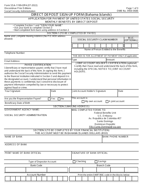 Form SSA-1199-OP4 Direct Deposit Sign-Up Form (Bahama Islands)