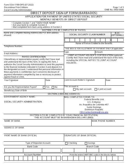Form SSA-1199-OP5 Direct Deposit Sign-Up Form (Barbados)