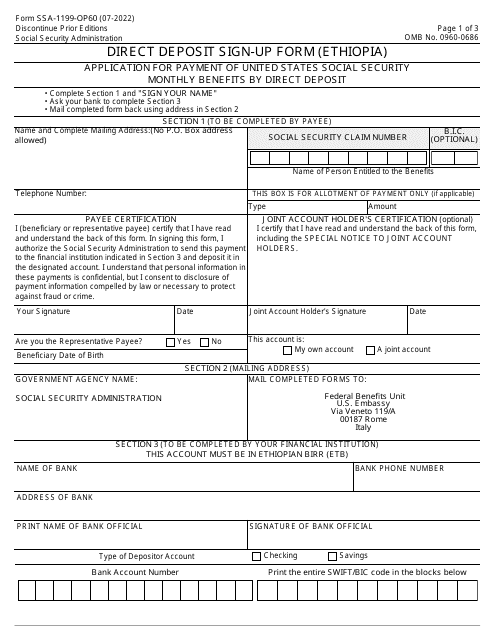 Form SSA-1199-OP60 Direct Deposit Sign-Up Form (Ethiopia)