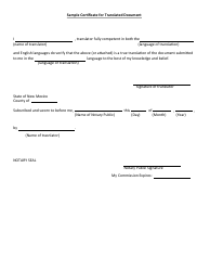 Document preview: Sample Certificate for Translated Document - New Mexico