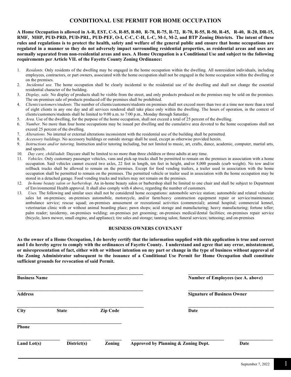 Conditional Use Permit for Home Occupation - Fayette County, Georgia (United States), Page 1
