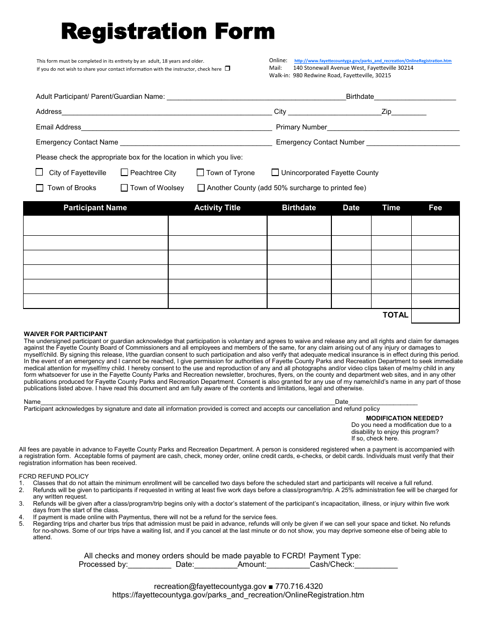 Registration Form - Fayette County, Georgia (United States), Page 1