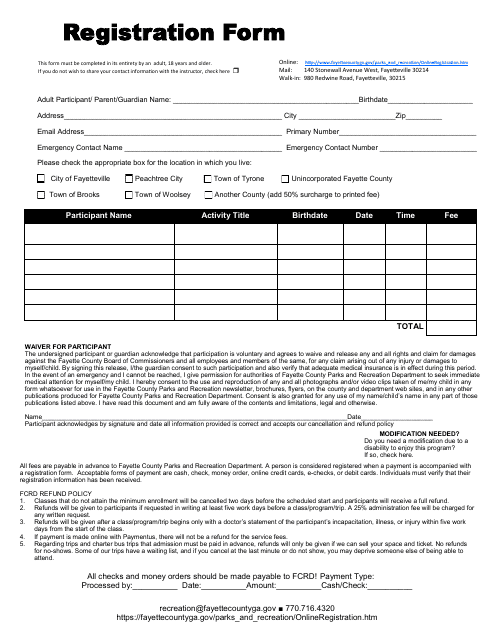 Registration Form - Fayette County, Georgia (United States)