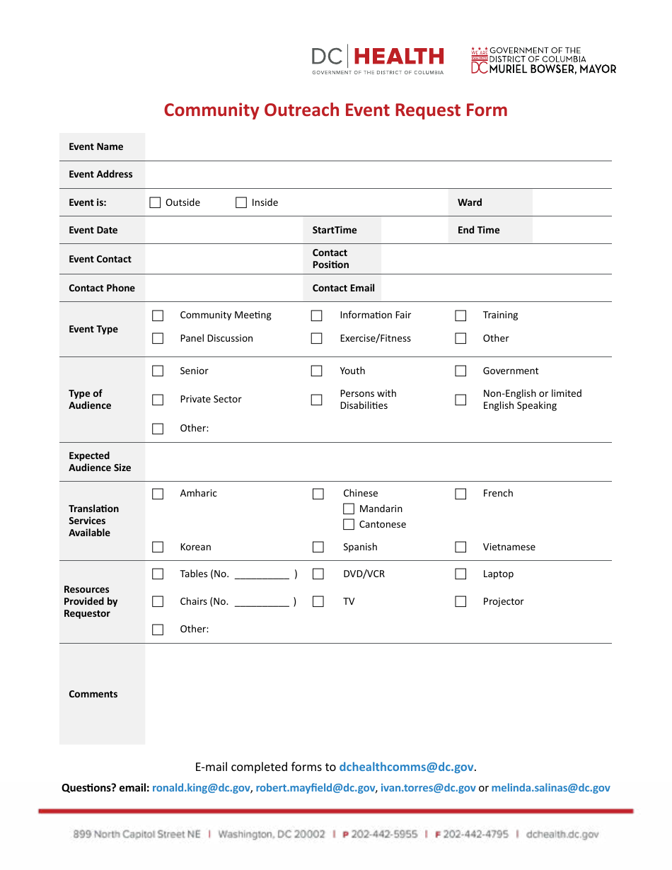 Community Outreach Event Request Form - Washington, D.C., Page 1