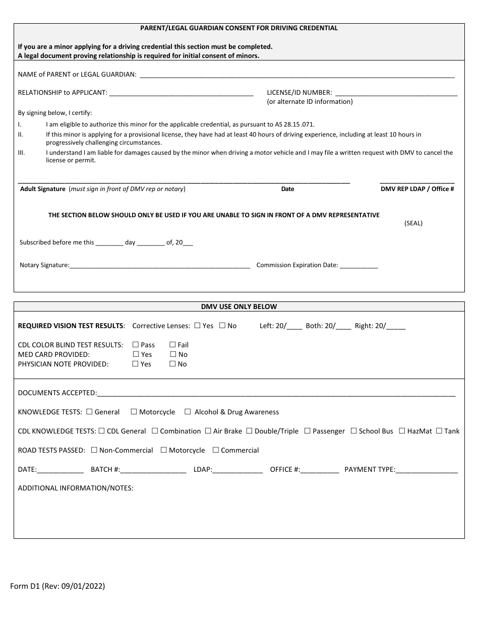 Form D1 Driver License, Permit or Identification Card Transaction Application - Alaska, Page 2