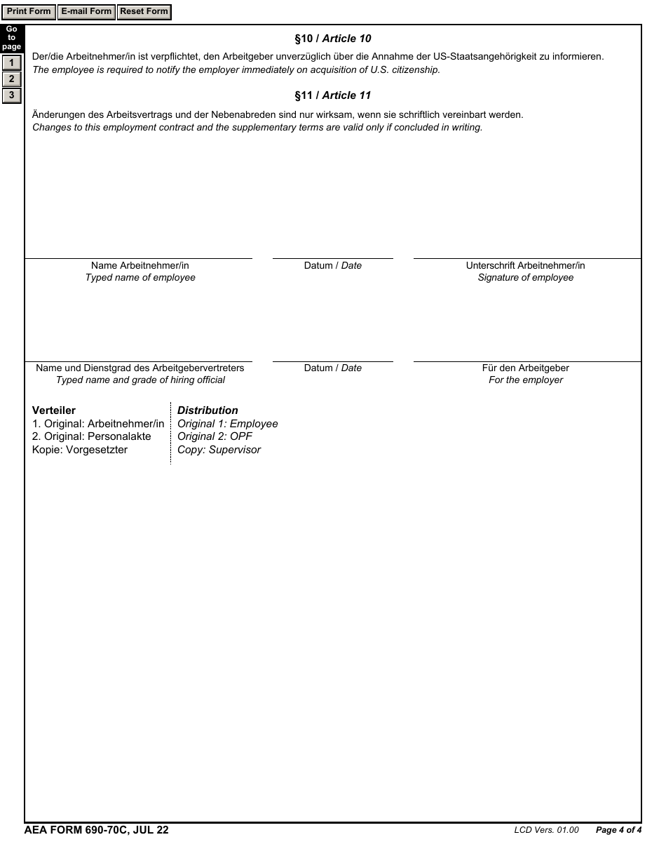 AE Form 690-70C Employment Contract - Childcare Centers (English / German), Page 4