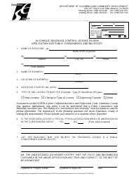 Document preview: Alcoholic Beverage Control License Review Application for Public Convenience and Necessity - Stanislaus County, California