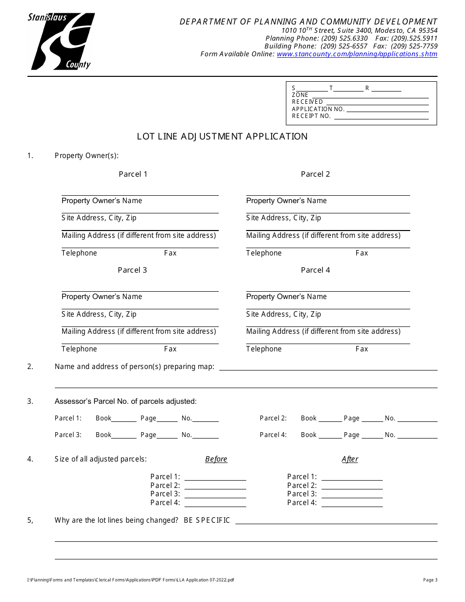 Lot Line Adjustment Application - Stanislaus County, California, Page 3