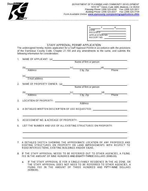 Staff Approval Permit Application - Stanislaus County, California