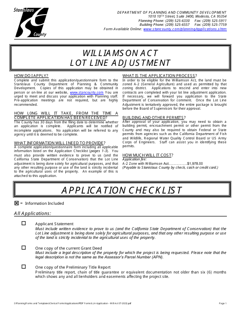 Lot Line Adjustment Application With Williamson Act - Stanislaus County, California Download Pdf