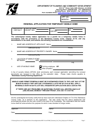 Document preview: Renewal Application for Temporary Mobile Home - Full-Time Employee - Stanislaus County, California