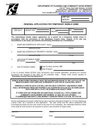 Document preview: Renewal Application for Temporary Mobile Home - Care for Family Member - Stanislaus County, California