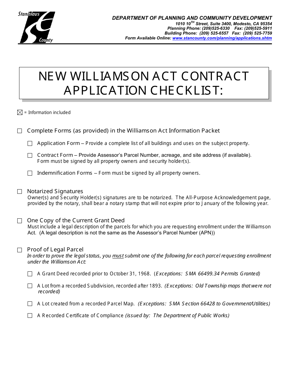 County of Stanislaus, California New Williamson Act Contract