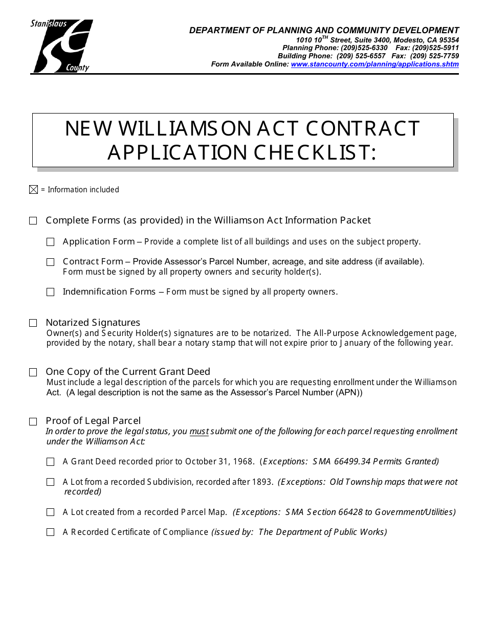 New Williamson Act Contract Application - County of Stanislaus, California, Page 1