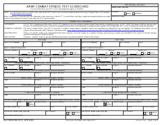 Document preview: DA Form 705-TEST Army Combat Fitness Test Scorecard