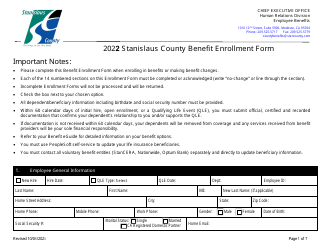 Document preview: Employee Benefit Enrollment Form - Stanislaus County, California, 2022