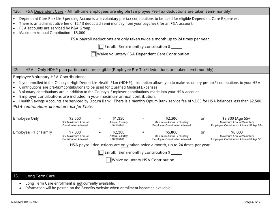 Employee Benefit Enrollment Form - Stanislaus County, California, Page 6