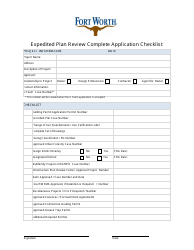Document preview: Expedited Plan Review Complete Application Checklist - City of Fort Worth, Texas