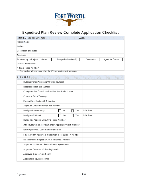 Expedited Plan Review Complete Application Checklist - City of Fort Worth, Texas Download Pdf